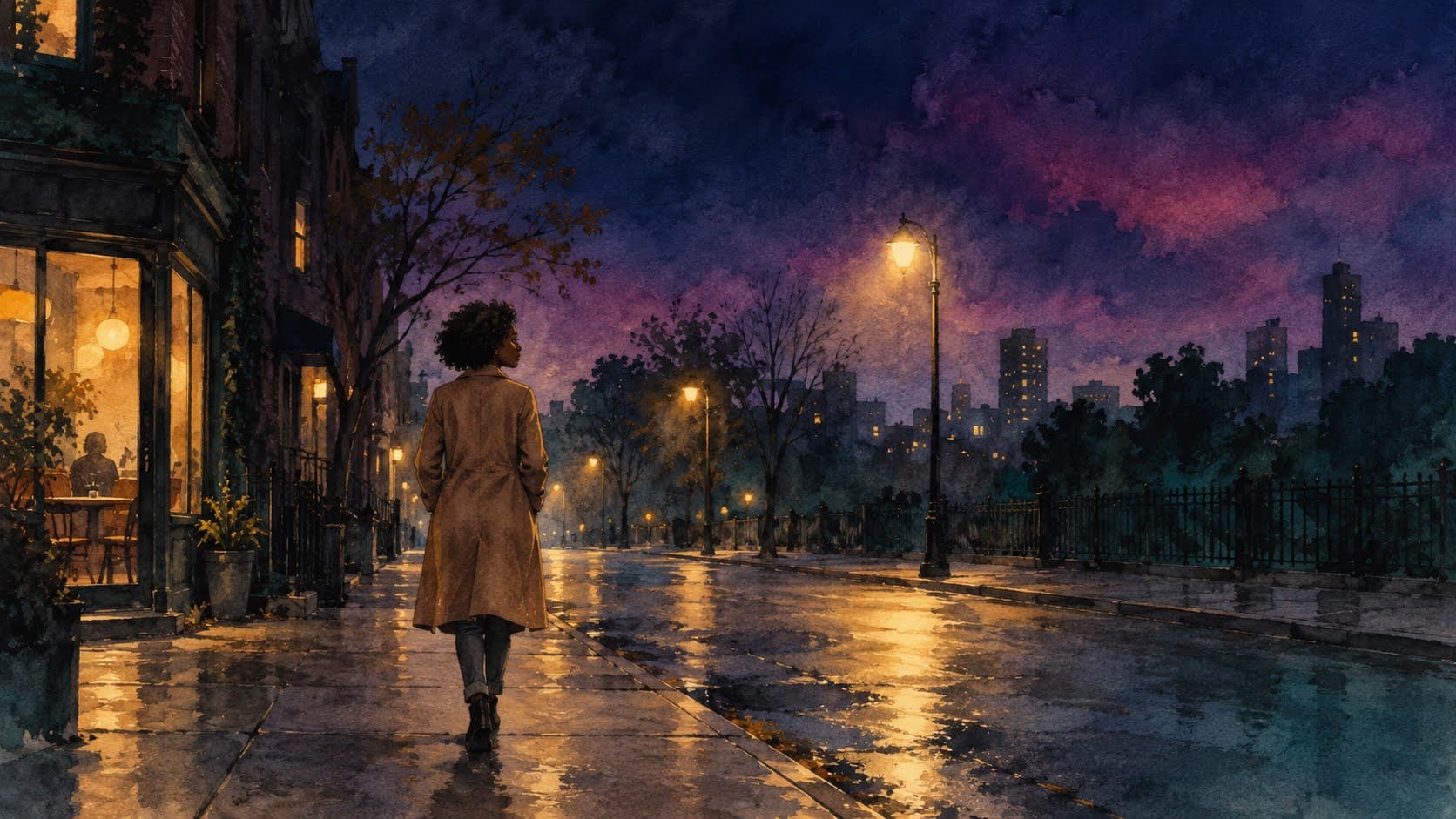 a woman walking home alone on a night street after a date, wondering how to know if someone is right for you