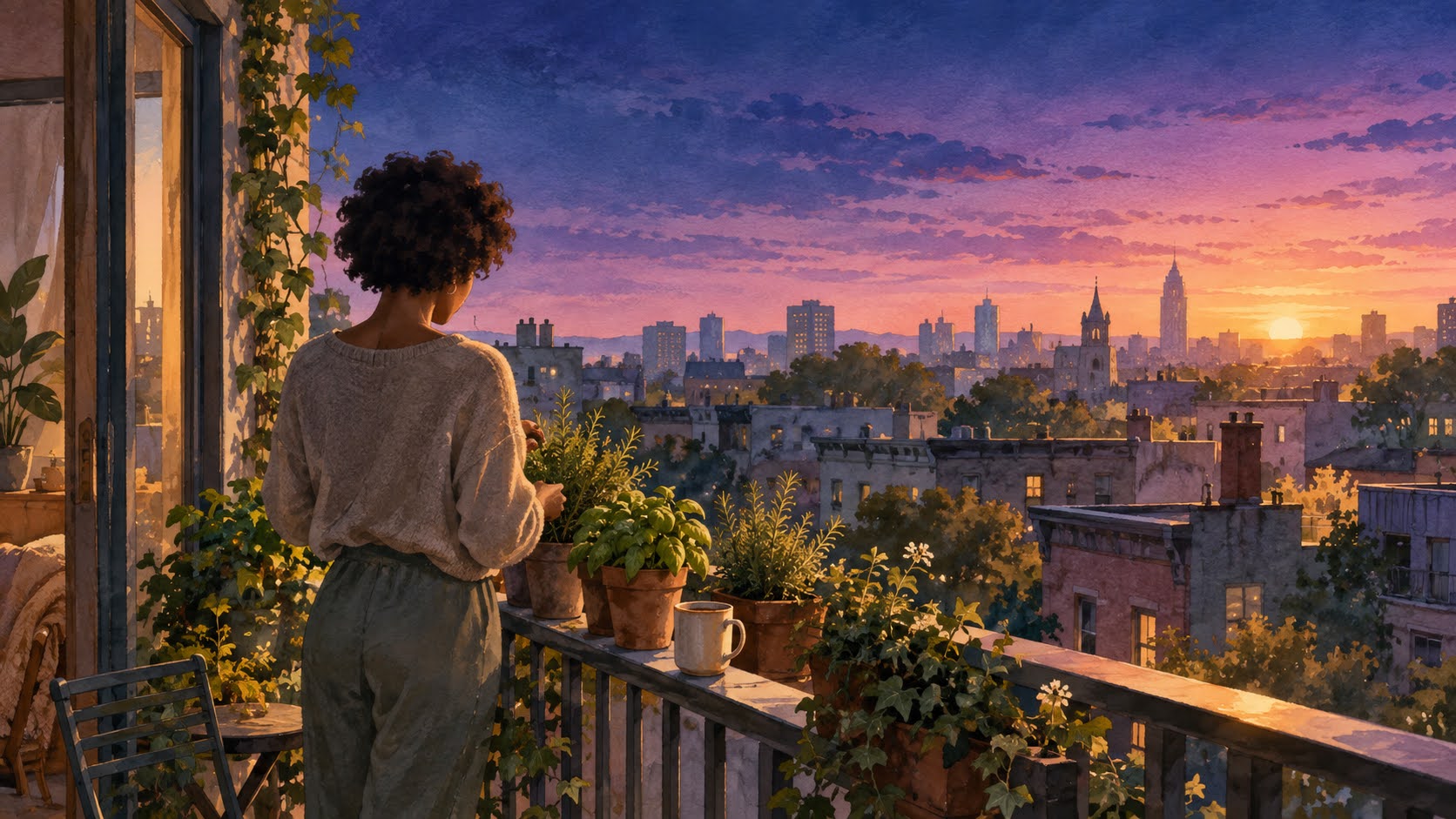 a quiet morning on a small balcony, when the heart no longer needs to keep count or stay on guard