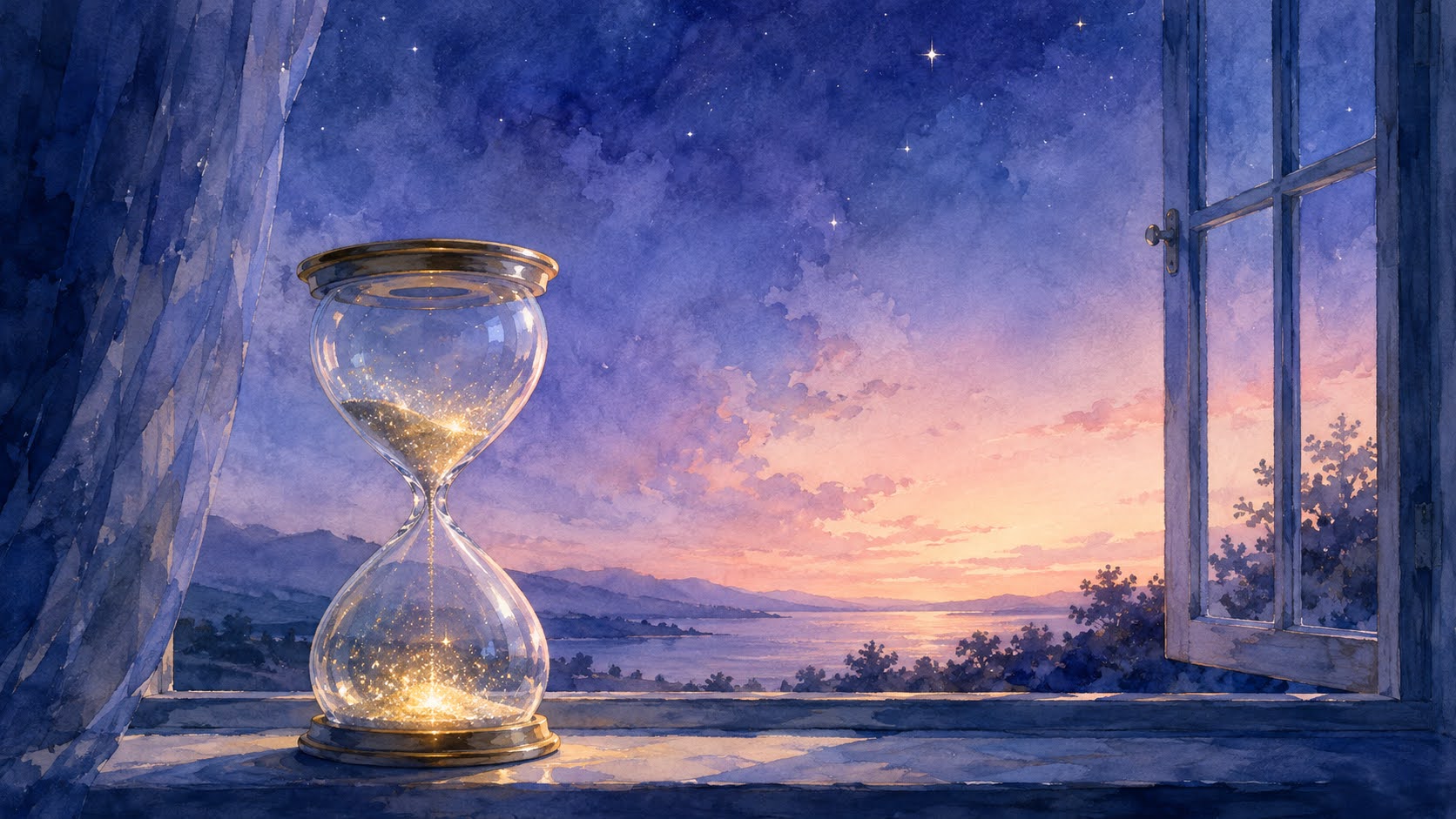an hourglass at dawn, where the moment you ask already holds the answer