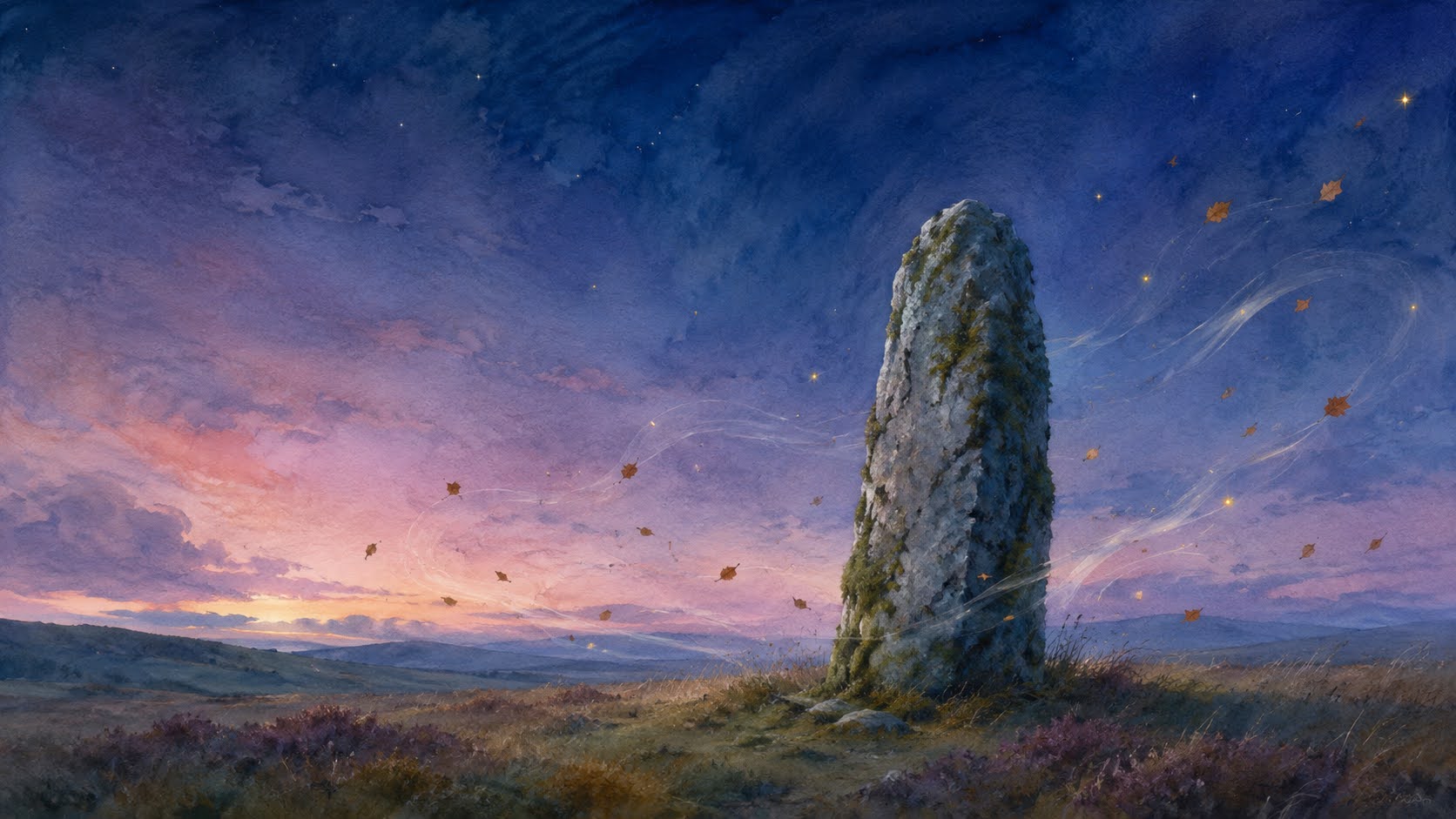 an ancient standing stone with wind swirling around it, the two elements unique to the Vietnamese I Ching